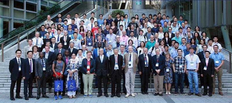 The Director of the Hong Kong Observatory, Mr Shun Chi-ming (first row, seventh left), is pictured with other participants at the World Meteorological Organization World Weather Research Programme 4th International Symposium on Nowcasting and Very-short-range Forecast 2016 today (July 25).