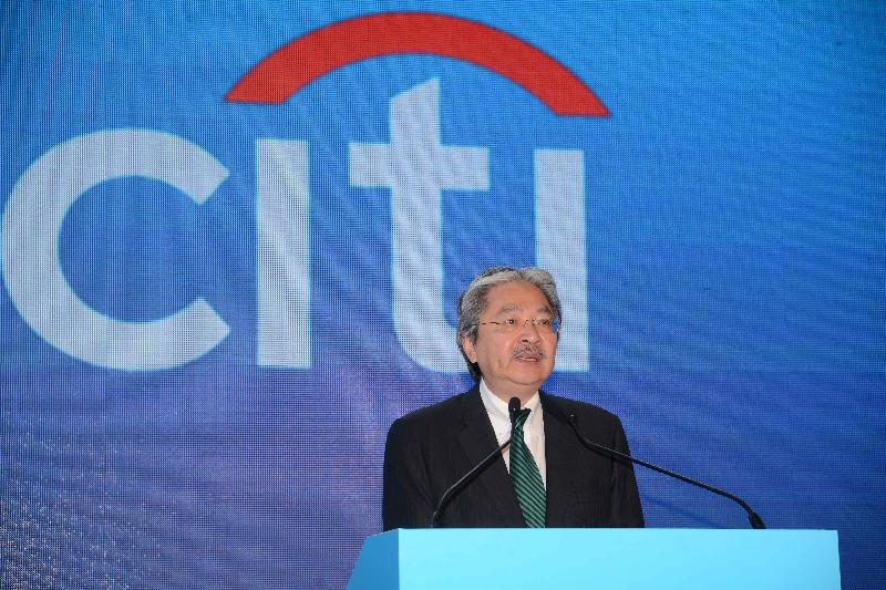 The Financial Secretary, Mr John C Tsang, attended the Grand Opening of Citi Tower in Kwun Tong today (September 26). Photo shows Mr Tsang speaking at the event.