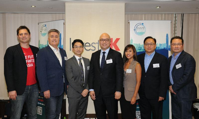 Invest Hong Kong today (October 25) announced more details about the inaugural Hong Kong Fintech Week and introduced several key partners for the event. Photo shows (from left) the Chief Executive Officer and co-founder of Finnovasia, Mr Anthony Sar; the Managing Director of Connected Thinking, Mr Matt Dooley; the Chief Fintech Officer of the Hong Kong Monetary Authority, Mr Nelson Chow; the Acting Director-General of Investment Promotion, Mr Charles Ng; the Director of Events of the Finovate Group, Ms Erika Sanchez; the Chief Public Mission Officer of Cyberport, Dr Toa Charm; and the Founder and CEO at NexChange, Mr Juwan Lee.