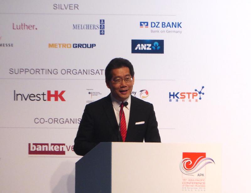 The Secretary for Commerce and Economic Development, Mr Gregory So, speaks at the 15th Asia-Pacific Conference of German Business today (November 4).

