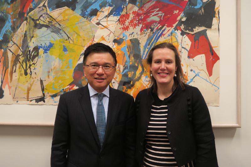 The Secretary for Financial Services and the Treasury, Professor K C Chan (left), attends a meeting with the Minister for Revenue and Financial Services, Ms Kelly O'Dwyer, to learn about the country's superannuation and tax reform in Canberra, Australia, today (November 9).