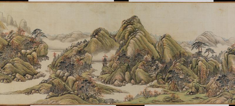 The "Lost Treasures of the Shiqu Baoji in Hong Kong - Selection of Chinese Paintings and Calligraphies from the Xubaizhai Collection, Hong Kong Museum of Art" exhibition is on view from today (November 30) at the Hong Kong Heritage Museum. Picture shows handscroll "Autumn mountains" by Tang Dai (partial).
