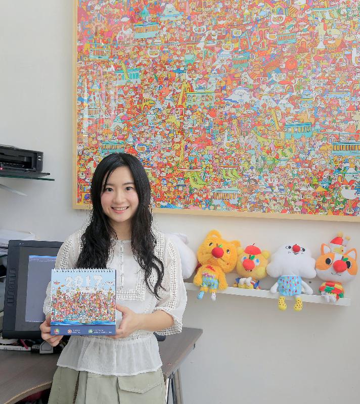 The 2017 desktop calendar produced by the Committee on the Promotion of Civic Education was designed by young local illustrator Jane Lee. The design of the calendar follows her illustrative style of depicting various characters and animals living together happily.