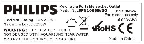 The Electrical and Mechanical Services Department today (December 16) urged the public to stop using one model of Philips extension unit with the model number SPN1066B/30. Photo shows the label at the back of the extension unit showing the product information.