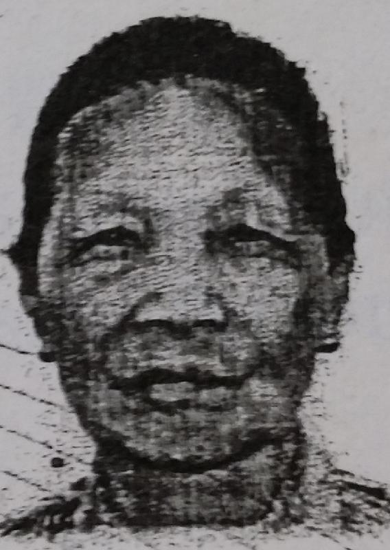 Szeto Ng-nui, aged 88, is about 1.4 metres tall, 32 kilograms in weight and of thin build. She has a pointed face with yellow complexion and short straight black hair. She was last seen wearing a black and red jacket, black trousers, black shoes, and carrying a brown bag.