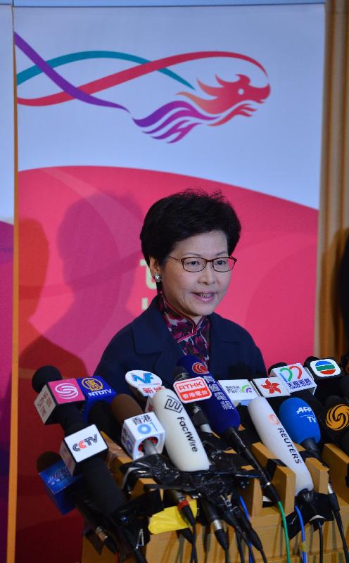 The Chief Secretary for Administration, Mrs Carrie Lam, meets the media at the Central Government Offices this afternoon (January 12).