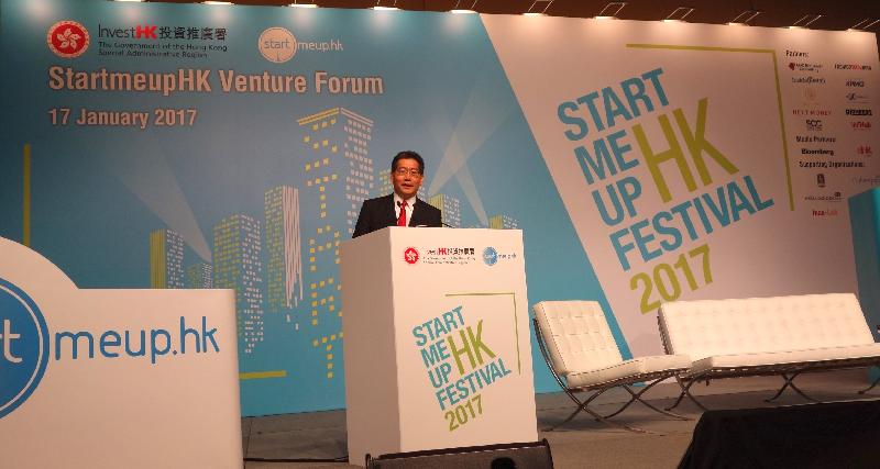 The Secretary for Commerce and Economic Development, Mr Gregory So, attended Invest Hong Kong’s 2017 StartmeupHK Venture Forum today (January 17). Addressing the forum, Mr So said the Government will continue to offer comprehensive support to start-ups in various areas such as business incubation, financing, business expansion and office space. Invest Hong Kong has recently refreshed the Startmeup.hk website, which is a one-stop portal for the start-up community to find out about the latest start-up events and access a host of resources including government financing and incubation schemes, accelerators, angel investors and venture capitalists.


