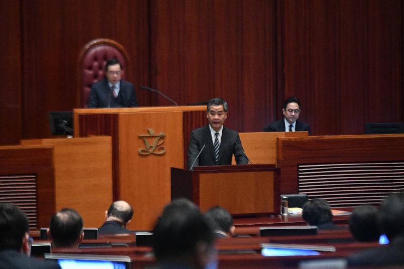 The Chief Executive, Mr C Y Leung, delivers the 2017 Policy Address at the Legislative Council today (January 18).