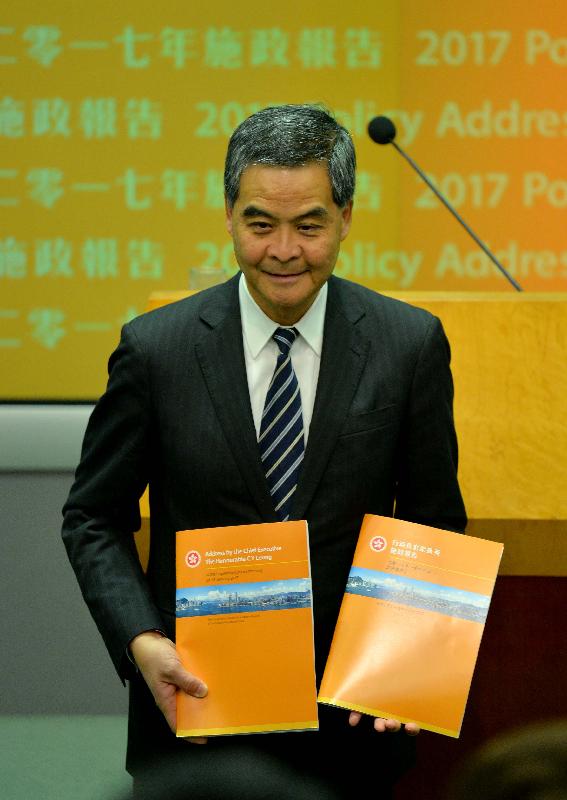 The Chief Executive, Mr C Y Leung, hosts a press conference this afternoon (January 18) at Central Government Offices, Tamar, after delivering the 2017 Policy Address at the Legislative Council.