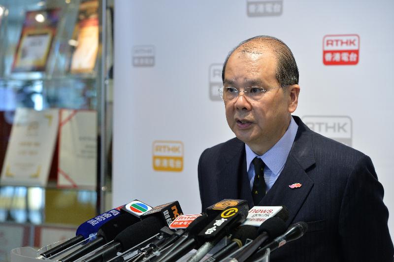 The Chief Secretary for Administration, Mr Matthew Cheung Kin-chung, meets the media after attending a radio programme this morning (January 20).