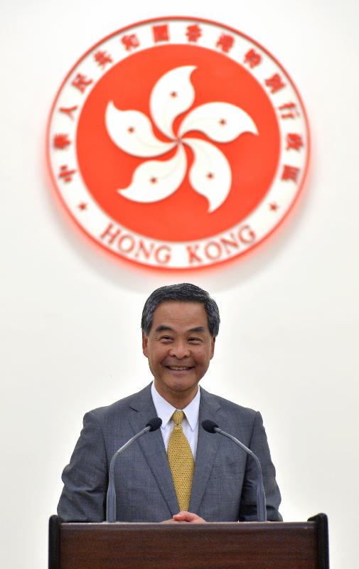 The Chief Executive, Mr C Y Leung, speaks today (February 8) at the Spring Reception at Government House, where he celebrated the Lunar New Year with guests from various sectors of the community.