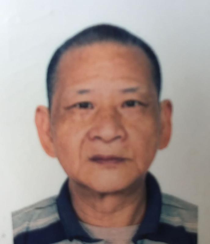 Wai Kui-wah, aged 67, is about 1.6 metres tall, 68 kilograms in weight and of medium build. He has a round face with yellow complexion and short straight black hair. He was last seen wearing a dark blue long-sleeved T-shirt, a beige vest, light purple trousers and black shoes. 