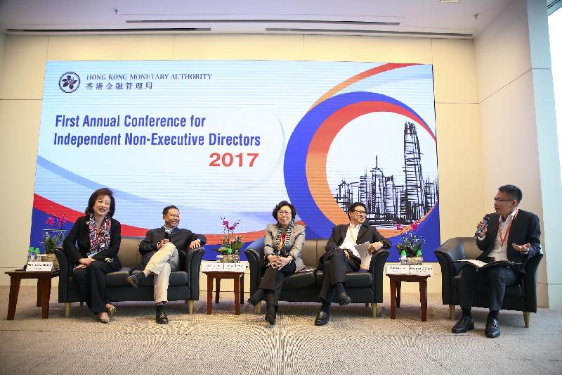 The Hong Kong Monetary Authority hosted the inaugural conference "Cultivating Culture in the Banking Industry in Hong Kong" for independent non-executive directors today (March 16) in Hong Kong. Photo shows members of a panel on ethics-conscious bank culture (from left to second right): the Independent Non-Executive Director (INED) of HSBC, Dr Rosanna Wong; the INED of China CITIC Bank International Limited, Mr Paul Tsang; the INED of Bank of China (Hong Kong) Limited, Ms Eva Cheng; and the INED of Citibank (Hong Kong) Limited, Mr Danny Liu. 