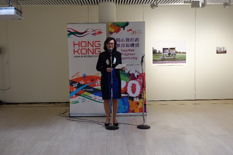 The Head of Culture of the City of Espoo, Ms Susanna Tommila, speaks at a reception organised by the Hong Kong Economic and Trade Office, London, before the concert in Espoo on April 7 (Finland time).