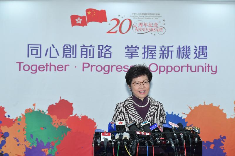 The Chief Executive-elect, Mrs Carrie Lam, meets the media in Beijing today (April 11). 