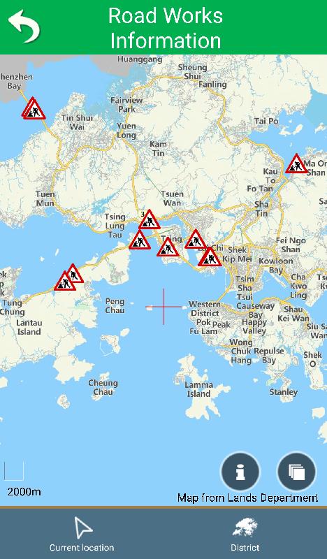 The Transport Department announced today (April 21) that an updated version of the "Hong Kong eRouting" mobile application has been launched with a new function, "Road Works Information" included. The front page shows the approximate locations of the Highways Department's planned road maintenance works involving lane closure on roads with a speed limit of 70 kilometres per hour or above.
