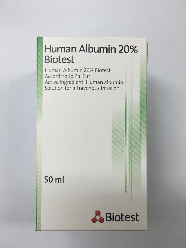 The Department of Health today (April 27) endorsed a recall of 19 batches of Human Albumin 20% "Biotest" Infusion from the market for a potential quality issue.