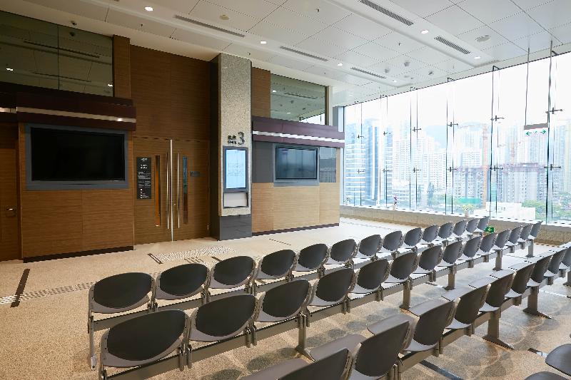 The Chief Justice of the Court of Final Appeal, Mr Geoffrey Ma Tao-li, officiated at the opening ceremony of the West Kowloon Law Courts Building today (May 12). Picture shows the court waiting area. 