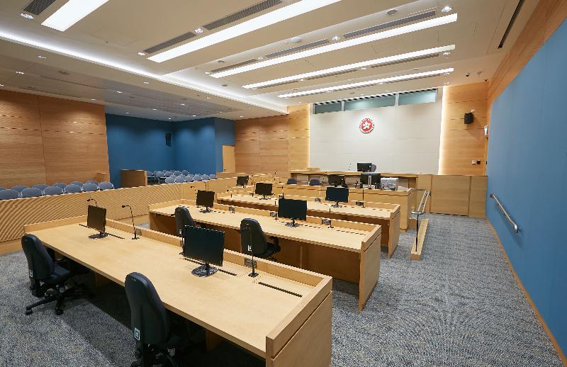 The Chief Justice of the Court of Final Appeal, Mr Geoffrey Ma Tao-li, officiated at the opening ceremony of the West Kowloon Law Courts Building today (May 12). Picture shows a Small Claims Tribunal courtroom.