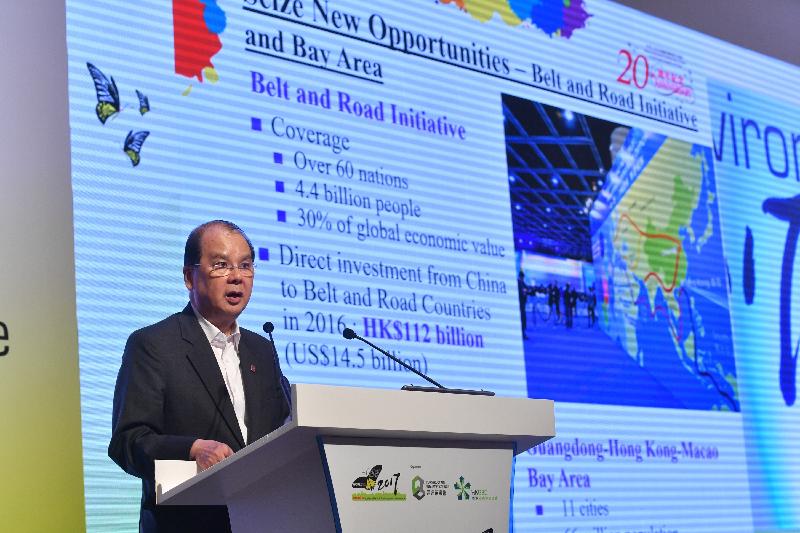 The Chief Secretary for Administration, Mr Matthew Cheung Kin-chung, delivers a keynote speech at the World Sustainable Built Environment Conference 2017 Hong Kong at the Hong Kong Convention and Exhibition Centre this morning (June 5).