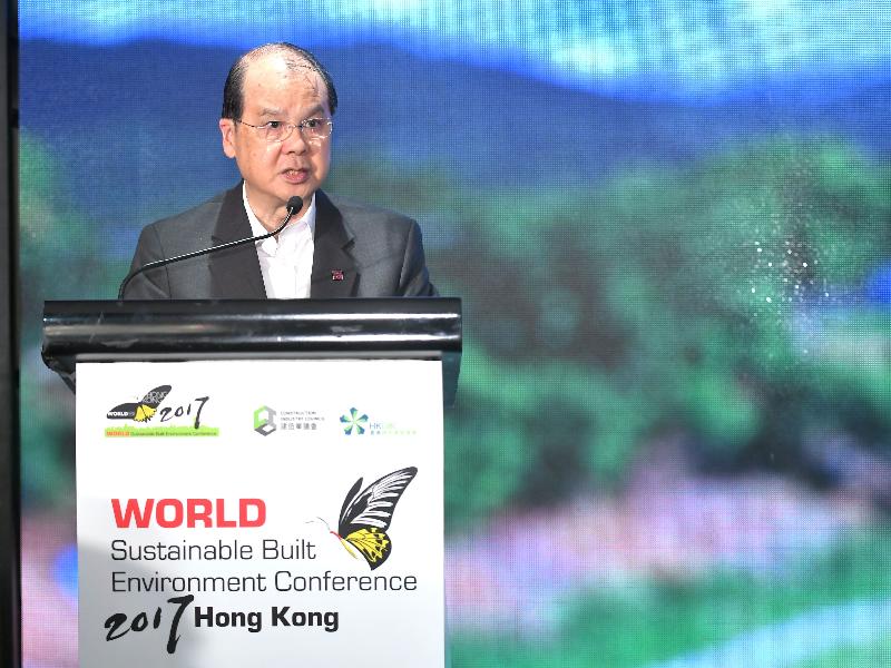 The Chief Secretary for Administration, Mr Matthew Cheung Kin-chung, delivers a speech at the Gala Dinner of the World Sustainable Built Environment Conference 2017 this evening (June 6).