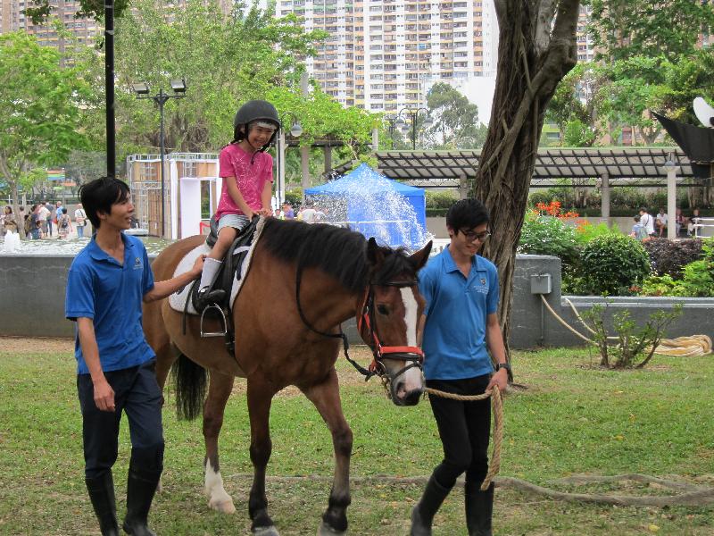 「慶祝香港回歸祖國二十周年－－沙田薈萃樂滿FUN」於六月二十五日上午十一時至下午六時在沙田公園、沙田公園露天劇場及沙田大會堂廣場舉行。圖示當日會舉行的騎馬樂。