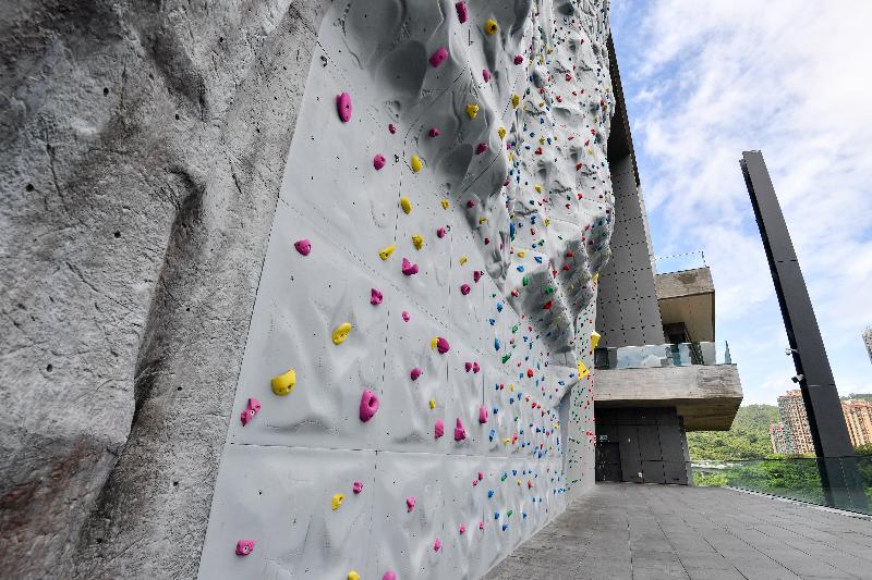青衣西南体育馆其中一个特色是建有一幅高达15米的户外运动攀登墙，是首次在葵青区内提供的设施，共设八条不同难度的攀爬线，让运动攀登爱好者一显身手。