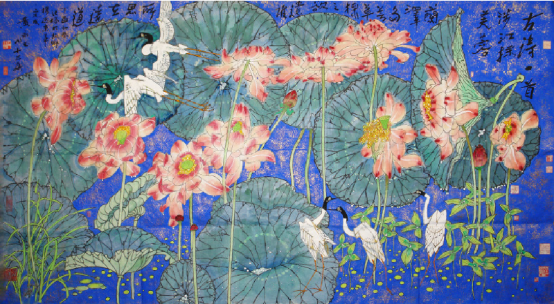 The "Ink Global" ink painting exhibition will be open to the public from August 4 to 8 at Halls 3B-E of the Hong Kong Convention and Exhibition Centre. Photo shows the ink painting "Hibiscus picking" by Huang Yongyu.