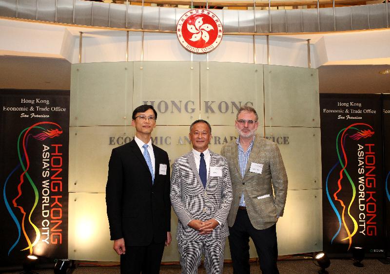 The Director of the Hong Kong Economic and Trade Office in San Francisco (HKETO), Mr Ivanhoe Chang (left); Hong Kong movie director Johnnie To (centre); and the Executive Director of SFFILM, Mr Noah Cowan (right), attend the reception hosted by the HKETO tonight (August 3, San Francisco time) to celebrate the "Johnnie To: Cops and Robbers" film series being screened as part of the Modern Cinema programme at the San Francisco Museum of Modern Art.
