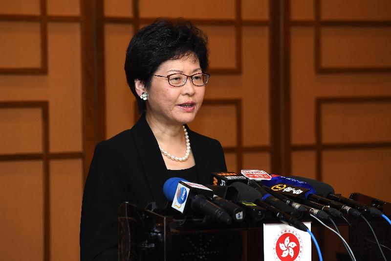 The Chief Executive, Mrs Carrie Lam, meets the media in Bangkok, Thailand, today (August 4).