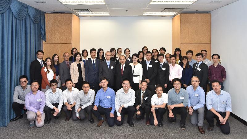 The Chief Secretary for Administration, Mr Matthew Cheung Kin-chung visited the Government Records Service (GRS) this afternoon. Mr Cheung (second row, centre) is pictured with the Director of Administration, Ms Kitty Choi (second row, seventh right); the Deputy Director of Administration, Mr Bobby Cheng (second row, sixth left); the GRS Director, Mr Zachary Lo (second row, seventh left); and GRS staff after touring the department.
