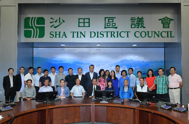 The Financial Secretary, Mr Paul Chan, visits Sha Tin District today (August 28) to meet with members of the Sha Tin District Council and listen to their views on various development issues and matters of concern to the community. Mr Chan (front row, fourth right) is pictured with the District Officer (Sha Tin), Miss Amy Chan (front row, third right), the Chairman of the Sha Tin District Council, Mr Ho Hau-cheung (front row, fourth left), and other members of the Sha Tin District Council after the meeting.