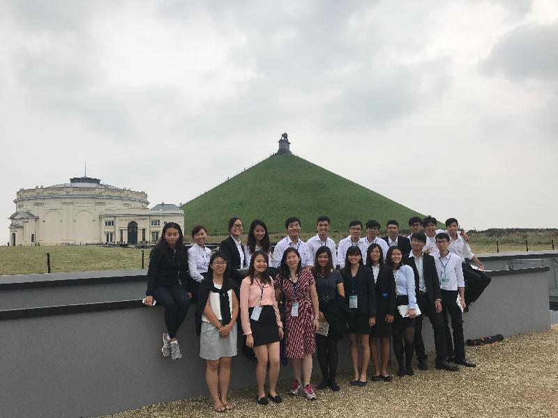 A group of young Hong Kong people participating in the "Walk the Hong Kong Spirit" programme in Belgium visit Memorial 1815, a museum at the foot of the Lion's Mound, the monument that marks the front line of the battle between French and English troops at Waterloo, on August 30.