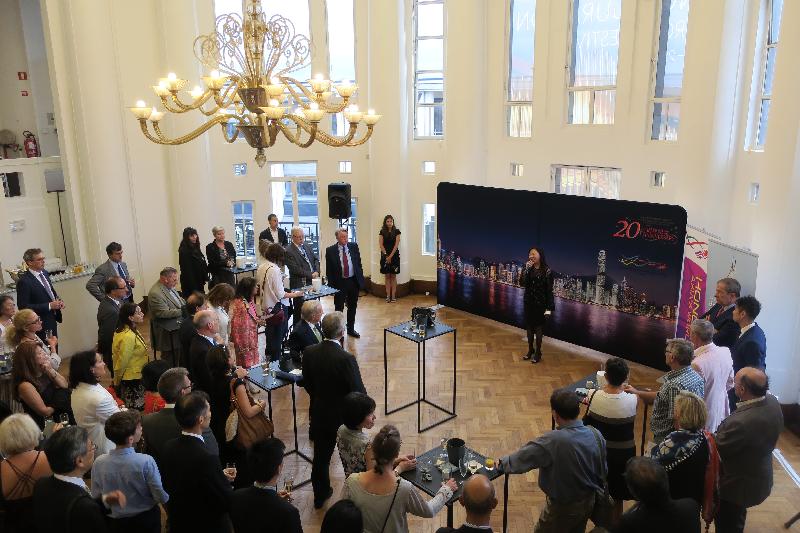 Special Representative for Hong Kong Economic and Trade Affairs to the European Union, Ms Shirley Lam, addresses guests at a cocktail reception before a concert by the Asian Youth Orchestra at the Centre for Fine Arts – Bozar, in Brussels, Belgium yesterday (September 5 Brussels time).