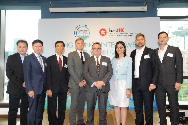 Invest Hong Kong (InvestHK) today (September 7) announced the second annual Hong Kong FinTech Week to be held from October 23 to 27 at the Hong Kong Convention and Exhibition Centre in Wan Chai. Photo shows (from left) the CEO and founder of NexChange, Mr Juwan Lee; the Executive Director of the Hong Kong Monetary Authority, Mr Li Shu-pui; the CEO of the Insurance Authority, Mr John Leung; the Head of FinTech at InvestHK, Mr Charles d'Haussy; the Director-General of Investment Promotion at InvestHK, Mr Stephen Phillips; the Executive Director of the Intermediaries Division of the Securities and Futures Commission, Ms Julia Leung; member of the temporary board of the FinTech Association of Hong Kong and the PricewaterhouseCoopers FinTech and RegTech Leader for China and Hong Kong Mr Henri Arslanian; and the CEO and founder of Finnovasia, Mr Anthony Sar, at the Hong Kong FinTech Week press conference.