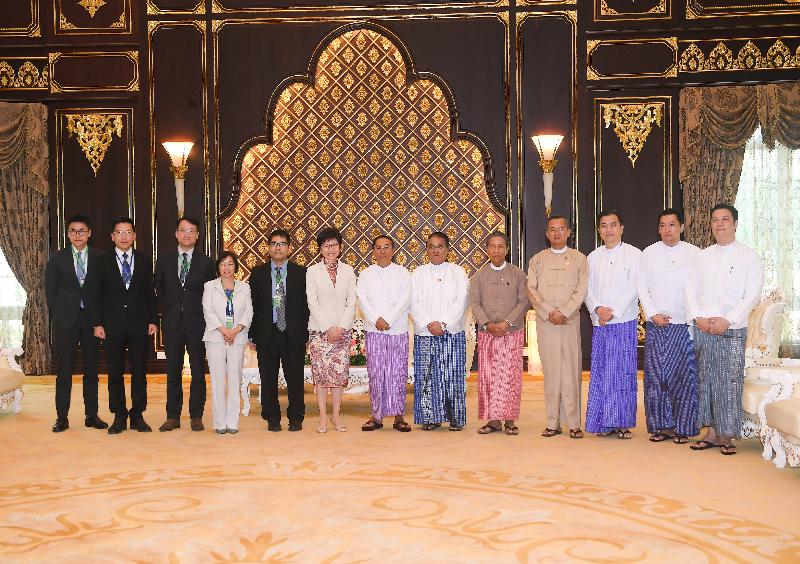 The Chief Executive, Mrs Carrie Lam, began her visit to Myanmar today (September 15). Photo shows Mrs Lam (sixth left) meeting with Vice President of Myanmar U Myint Swe (seventh left) in the capital city of Naypyidaw this morning.