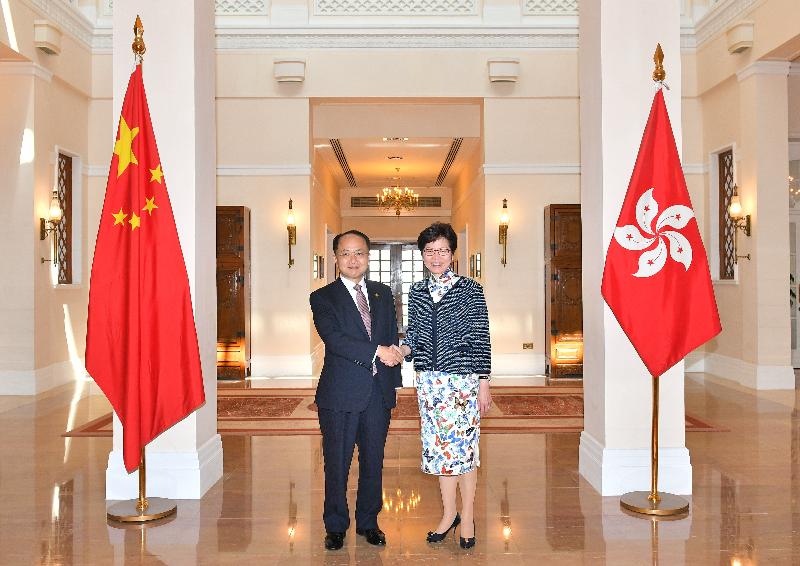 The Chief Executive, Mrs Carrie Lam, met the new Director of the Liaison Office of the Central People's Government in the Hong Kong Special Administrative Region, Mr Wang Zhimin, at Government House today (September 28).