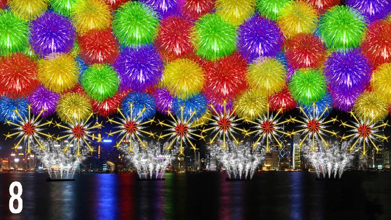 The National Day fireworks display will be held in Victoria Harbour at 9pm on October 1. The display will consist of eight scenes. Photo shows the final scene, "Joyful".