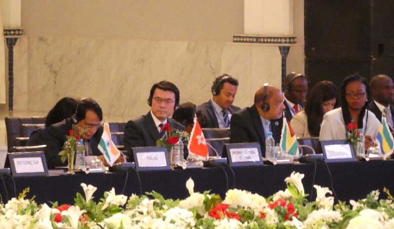 The Secretary for Commerce and Economic Development, Mr Edward Yau (second left), attends the discussion session themed "What are the possibilities for compromise?" on the second day of the World Trade Organization Informal Ministerial Gathering in Marrakesh, Morocco today (October 10, Marrakesh time).


