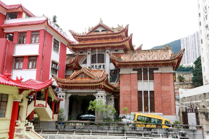 The Government today (October 13) announced that the Antiquities Authority (i.e. the Secretary for Development) has declared Tung Lin Kok Yuen in Happy Valley, Kowloon Union Church in Yau Ma Tei and the Yeung Hau Temple in Tai O as monuments under the Antiquities and Monuments Ordinance. Photo shows the front elevation of Tung Lin Kok Yuen.