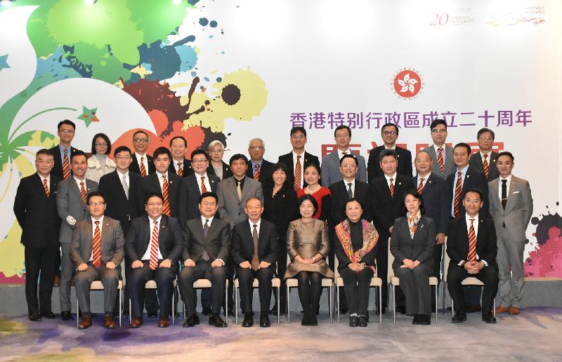 The Director of the Office of the Government of the Hong Kong Special Administrative Region (HKSAR) of the People's Republic of China in Beijing, Ms Gracie Foo (front row, fourth right) and the Director of the Liaoning Liaison Unit of the HKSAR Government, Mr Kilian Tung (front row, second left), together with the regional chairpersons of the Hong Kong Chamber of Commerce in China, meet today (October 16) with Vice-Chairman of the Liaoning Provincial Committee of the Chinese People's Political Consultative Conference Mr Wang Song (front row, fourth left). 