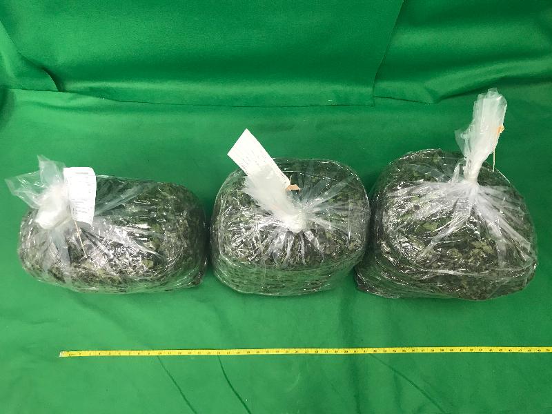 Hong Kong Customs and the Australian Border Force mounted a joint operation against drug trafficking between the two places by air mail from October 16 to 29. Photo shows some of the suspected khat leaves seized during the operation.