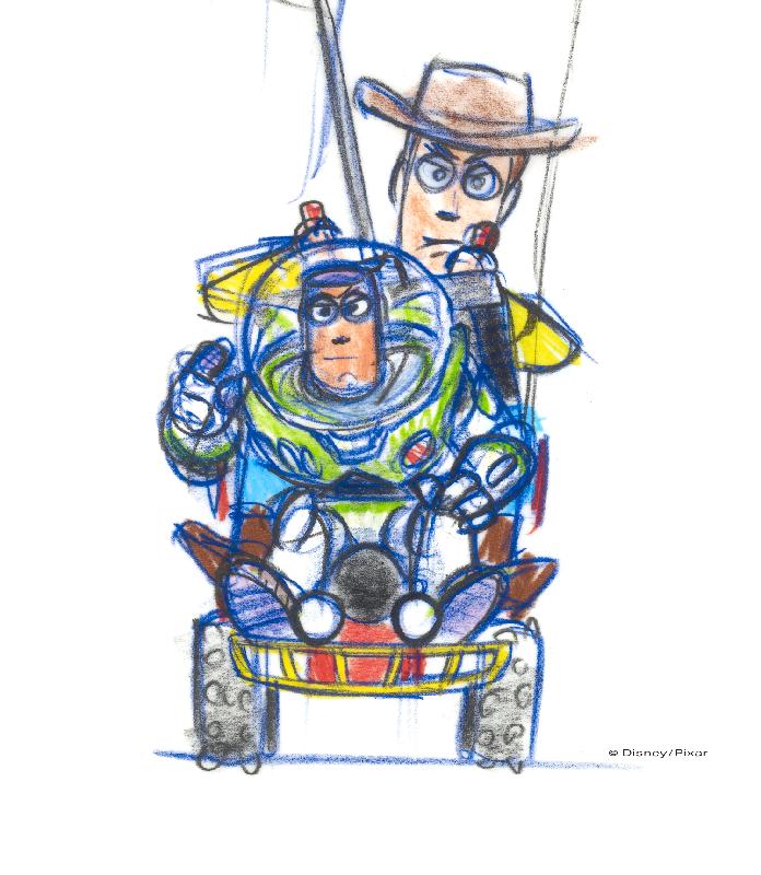 The exhibition "Pixar 30 Years of Animation: Hong Kong Celebration of Friendship and Family" will be held from November 18 (Saturday) to March 5, 2018, at Hong Kong Heritage Museum. Picture shows one of the exhibit highlights, a marker and pencil on paper drawing for "Toy Story" (1995) created by Bob Pauley.