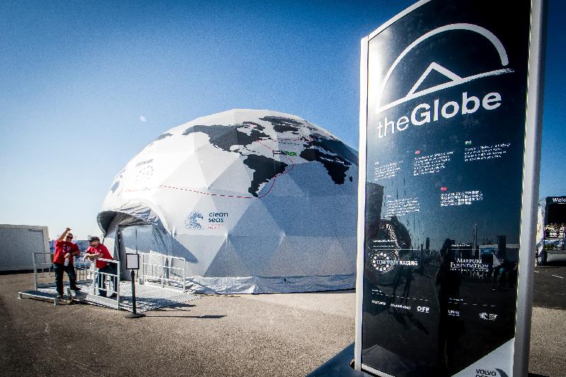 The Race Festival of the Volvo Ocean Race Hong Kong Stopover will be held from January 17 to 31 at Kai Tak Runway Park. Photo shows The Globe, which will provide a 3D cinema experience for visitors to feel what it is like to be a sailor in the race.