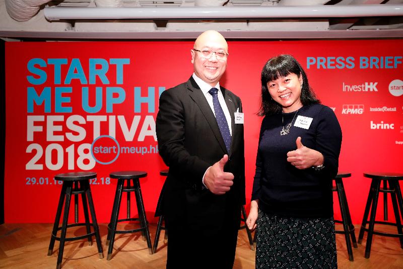 Invest Hong Kong today (January 8) announced details of the StartmeupHK Festival 2018, which will take place from January 29 to February 2. Photo shows Associate Director-General of Investment Promotion at Invest Hong Kong Mr Charles Ng (left) and the Head of StartmeupHK at Invest Hong Kong, Ms Jayne Chan (right), attending the press conference of the Festival.