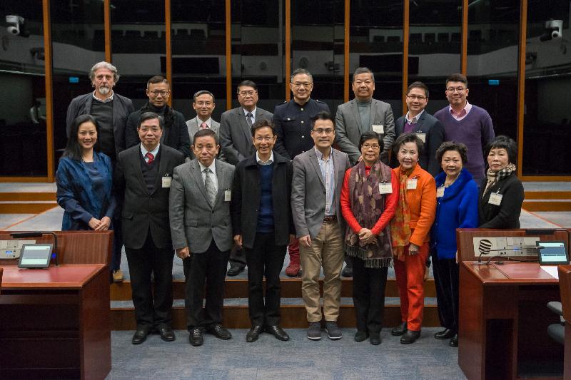 Members of the Legislative Council (LegCo) and Southern District Council pictured after a meeting in the LegCo Complex today (January 12).
