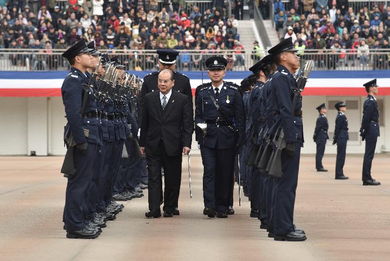 The Chief Secretary for Administration, Mr Matthew Cheung Kin-chung, today (February 3) attends the passing-out parade held at the Hong Kong Police College.