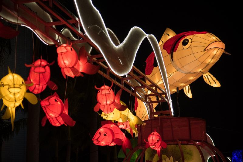 The Leisure and Cultural Services Department will present a Lunar New Year thematic lantern display entitled "Happily the Fishes Leap!" at the Hong Kong Cultural Centre Piazza from today (February 9) featuring koi fish, a symbol of good fortune, as the main theme to celebrate the advent of the Lunar New Year. 
