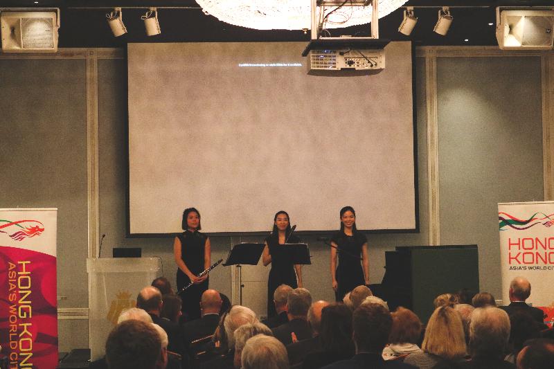 From left: Hong Kong musicians Hiulam Lo (clarinet), Jennifer Tsang (recorder) and Constance Leung (piano) perform at a Chinese New Year reception in Oslo, Norway, on February 12 (Oslo time).