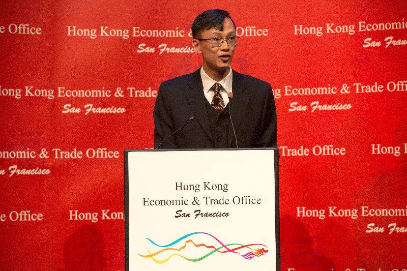The Director of the Hong Kong Economic and Trade Office in San Francisco, Mr Ivanhoe Chang, speaks at a spring reception held in San Francisco by the Office today (February 26, San Francisco time).